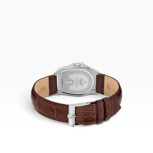Aigner Verona | Navy Blue Logo-Print Silver Watch with Brown Leather Strap — 37×44mm