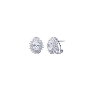 EARRINGS SILVER RHODIUM OVAL CZ WHITE BRILLANT