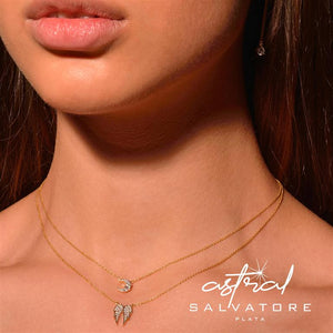 NECKLACE SILVER 925 PLATED GOLD WINGS CZ