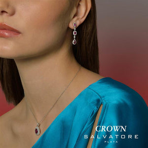 NECKLACE SILVER 925 RHODIUM OVAL RUBY AROUND