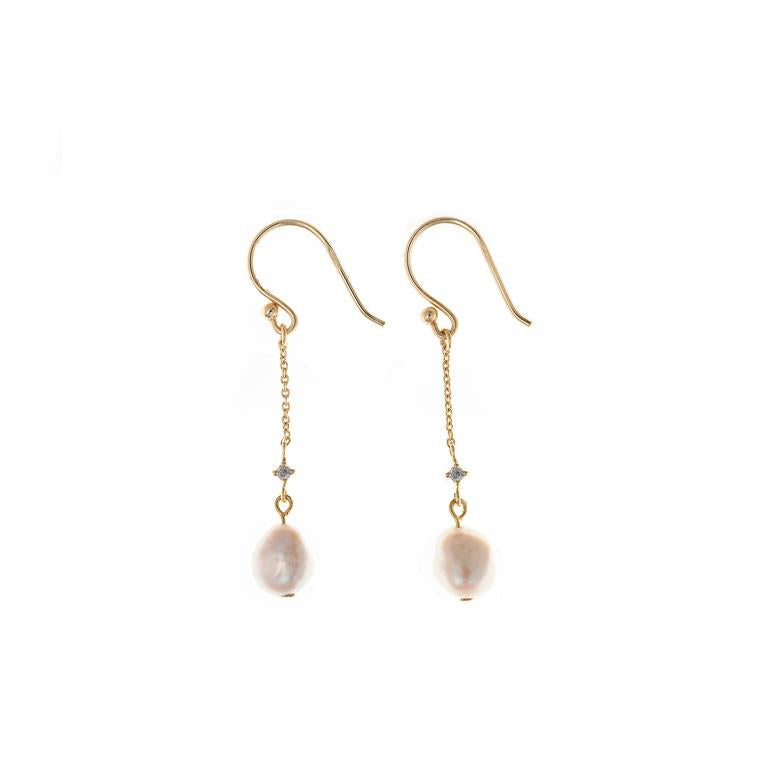 EARRING SILVER PLATED GOLD FRESH WATER PEARL