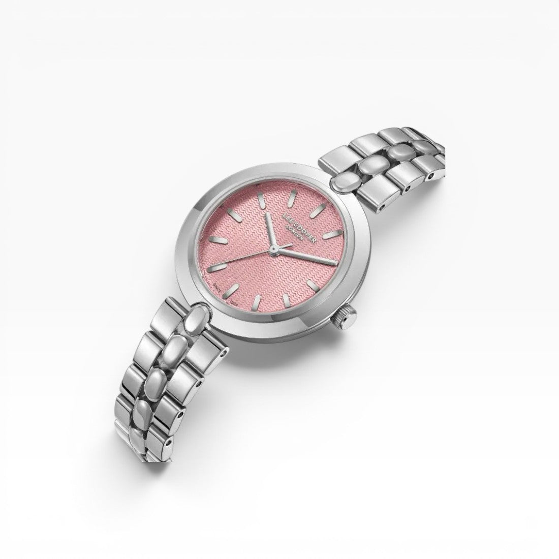Lee Cooper London | Pink Guilloché Silver Bubble-Link Watch — 32mm