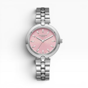 Lee Cooper London | Pink Guilloché Silver Bubble-Link Watch — 32mm