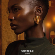 Load image into Gallery viewer, STRATA - EARRING METAL PLATED GOLD TRIANGLE LINES