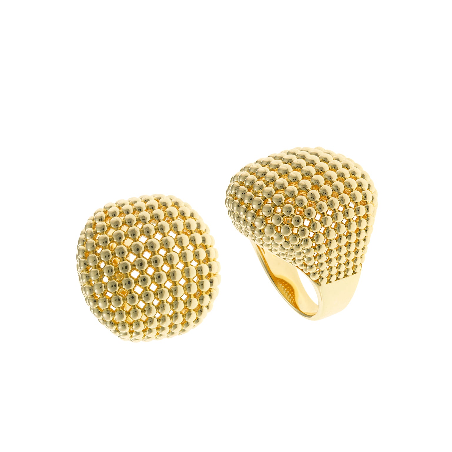 RING METAL PLATED GOLD CIRCLE BALLS