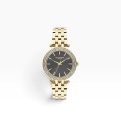Lee Cooper London | Charcoal Sunray Crystal-Set All-Gold Women's Watch — 34mm