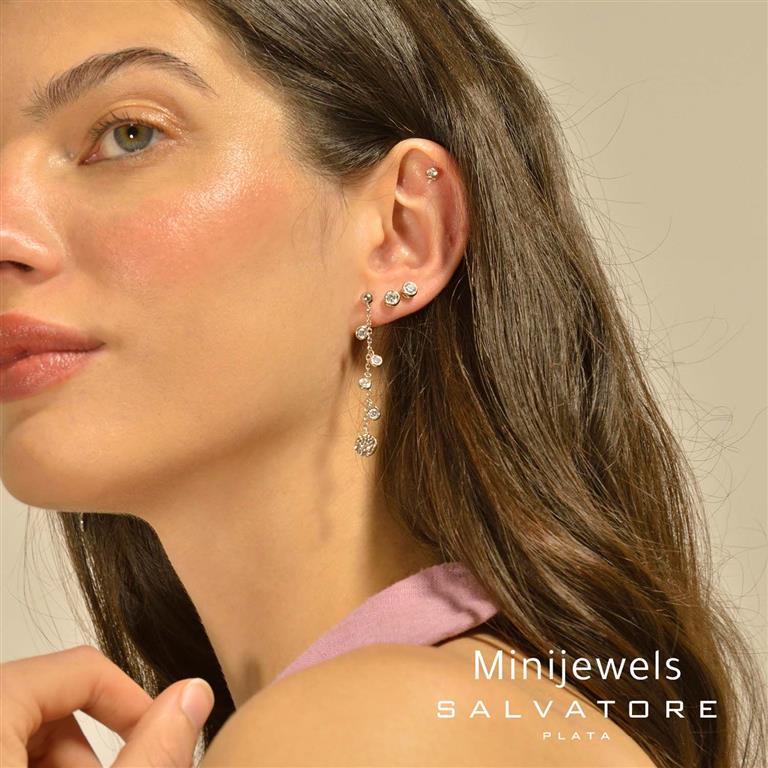 EARRING SILVER 925 RHODIUM CHAIN CHATON CZ
