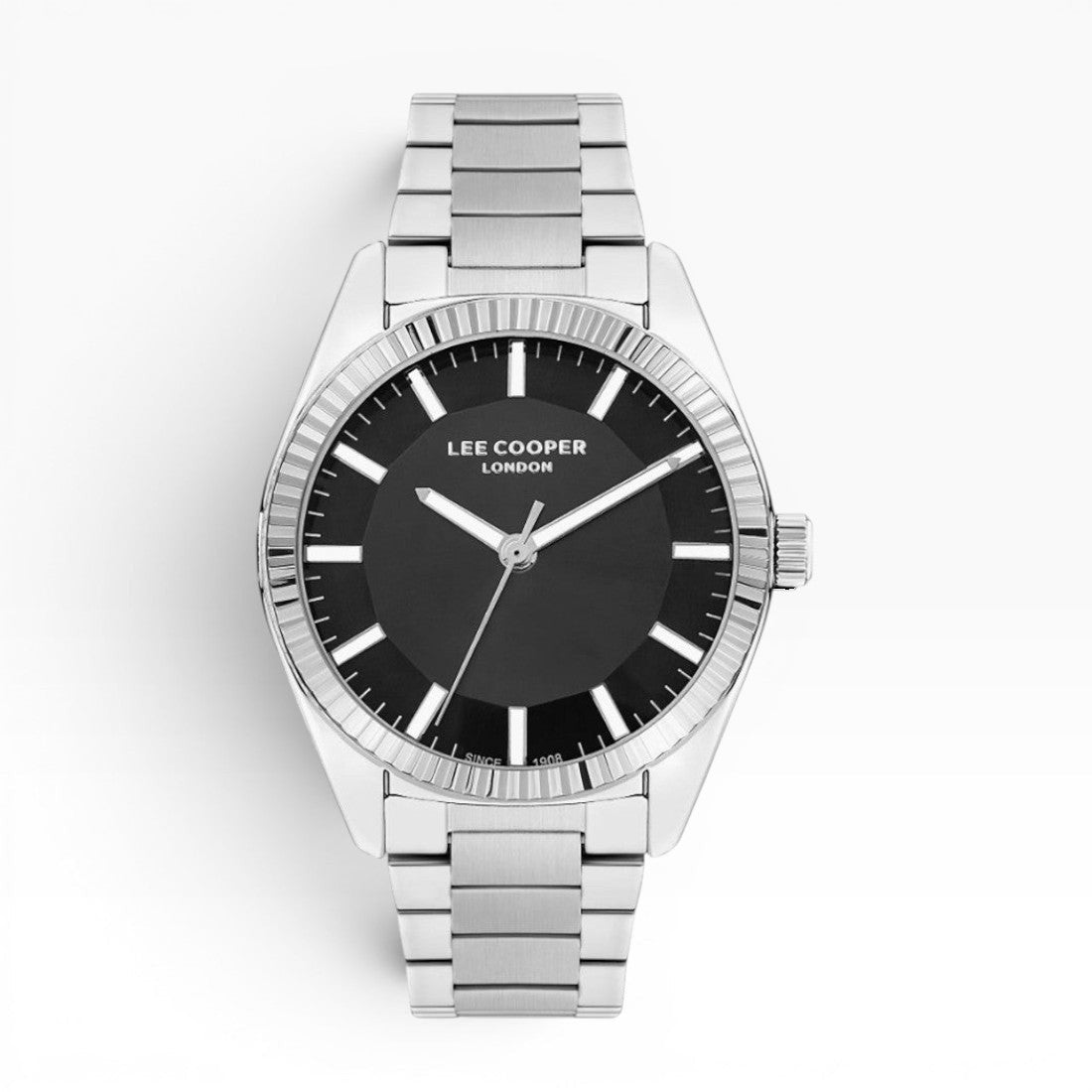 Lee Cooper London | Black Dial Fluted Bezel Silver Watch — 42mm