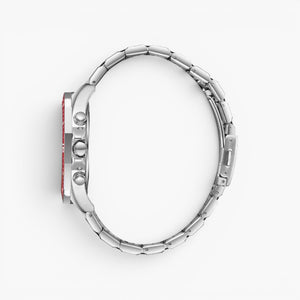 Lee Cooper London | Red Chronograph Octagonal Silver Watch — 45mm