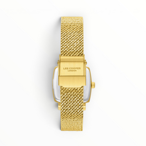 SUL EXTRAS Lee Cooper London women's watch featuring a gold mesh bracelet and a secure jewellery clasp