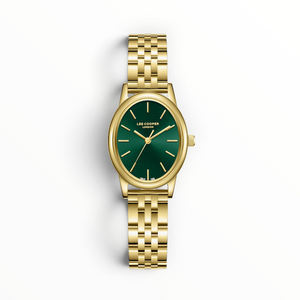 SUL EXTRAS Lee Cooper women's watch with a green oval dial and gold-tone metal link strap and jewellery clasp.