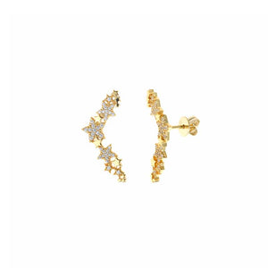 EARRING SILVER PLATED GOLD CLIMBER STARS CZ