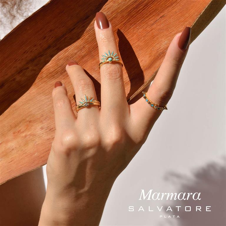 RING SILVER 925 PLATED GOLD SPIKE CHATON