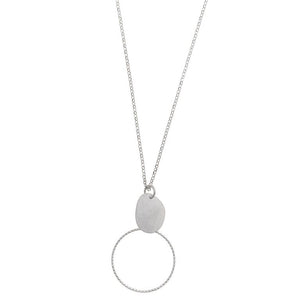 NECKLACE SILVER 925 RHODIUM OVAL SATIN CIRCLE