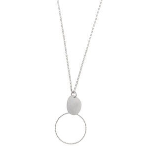 NECKLACE SILVER 925 RHODIUM OVAL SATIN CIRCLE