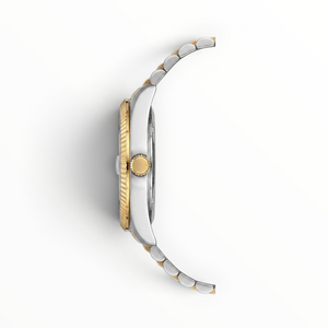 SUL EXTRAS Lee Cooper ladies watch side view featuring a two-tone stainless steel and yellow-gold plated bracelet.