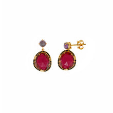 Load image into Gallery viewer, NOCTYRA - EARRING SILVER 925 PLATED GOLD CABOCHON PURPLE
