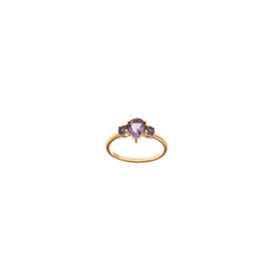 RING SILVER 925 PLATED GOLD AMETHYST PEAR