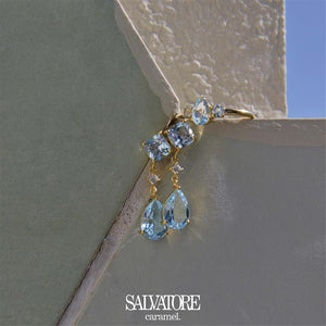 RING SILVER 925 PLATED GOLD TOPAZ BLUE