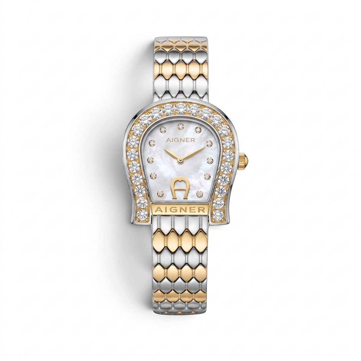 Aigner | Olbia One Carat Diamond White Mother-of-Pearl Horseshoe Pavé Women's Watch on Two-Tone Scale Bracelet — MA161204 — Limited Edition 199 Pieces