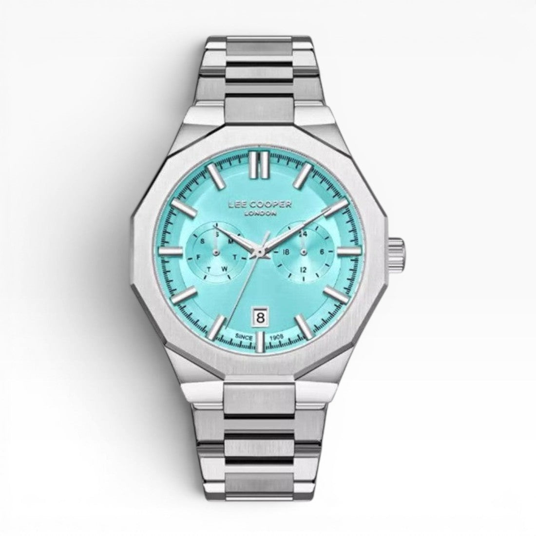 Lee Cooper London | Blue Multifunction Silver Watch — 44mm Metal Strap