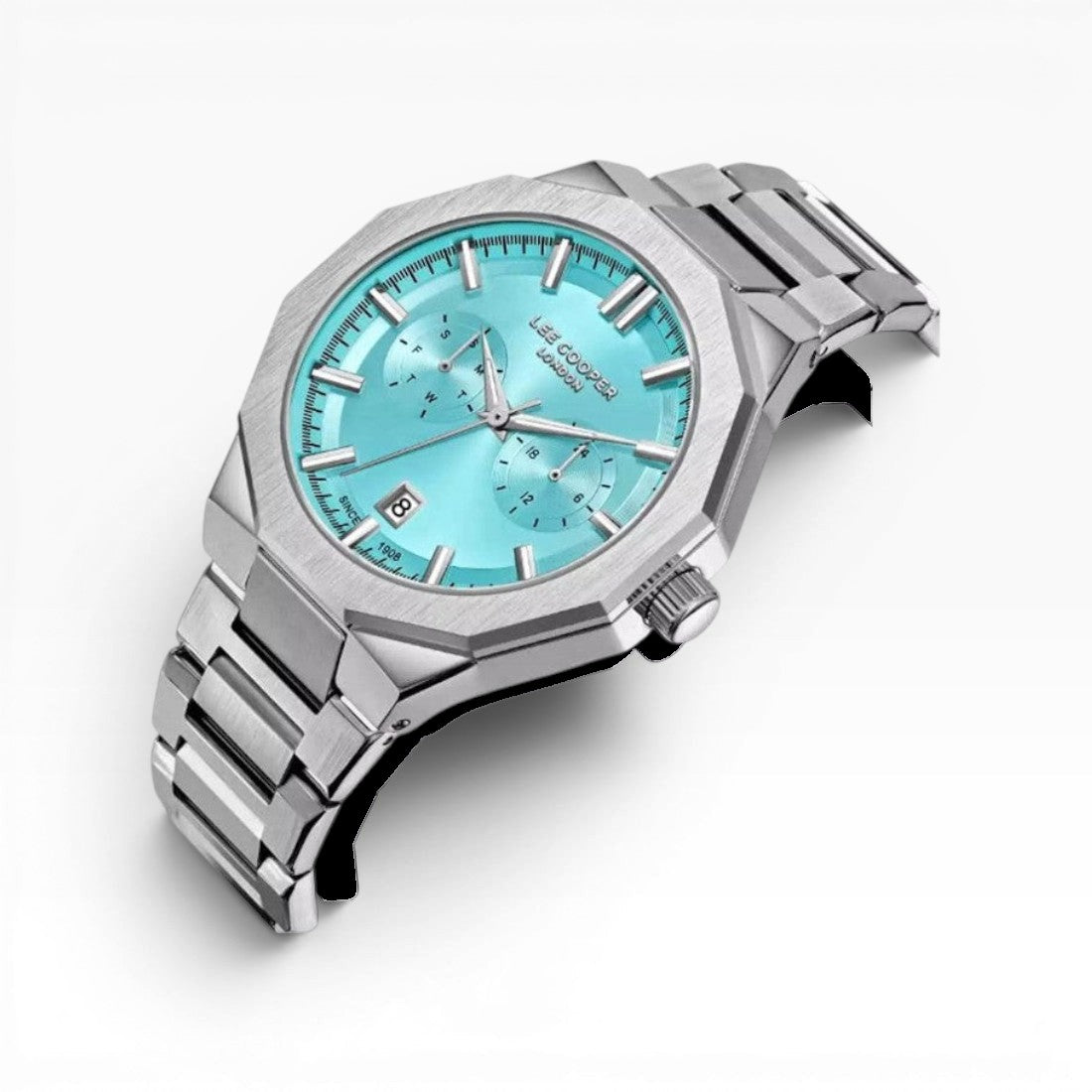 Lee Cooper London | Blue Multifunction Silver Watch — 44mm Metal Strap