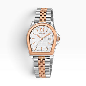 Aigner Verona | White Mother-of-Pearl Two-Tone Rose Gold & Silver Watch — 37×44mm