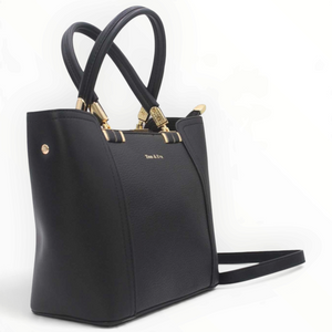 SUL EXTRAS Tom & Eva Camille black structured handbag with gold-tone hardware and twin top handles