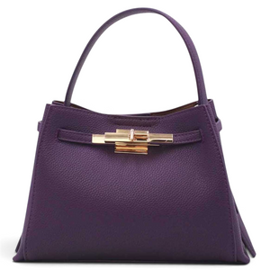 SUL EXTRAS Adèle shoulder bag in purple grained synthetic leather with gold-tone hardware and a structured silhouette.