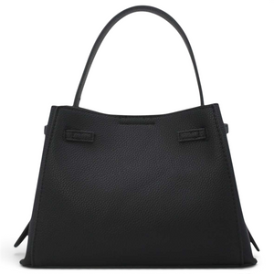 SUL EXTRAS Adèle black grained synthetic shoulder bag with a structured trapeze silhouette and gold-tone hardware.
