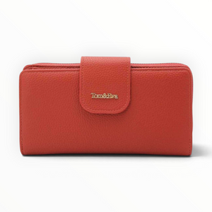 SUL EXTRAS Tom & Eva Léonie red pebbled leather-effect wallet with gold-tone branding and snap-button closure