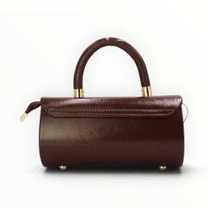 SUL EXTRAS Tom & Eva Clarisse handbag in a dark brown patent-effect synthetic material with gold-tone hardware.