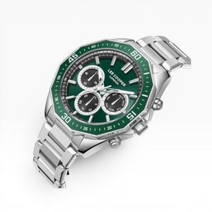Lee Cooper London | Green Chronograph Octagonal Silver Watch — 45mm
