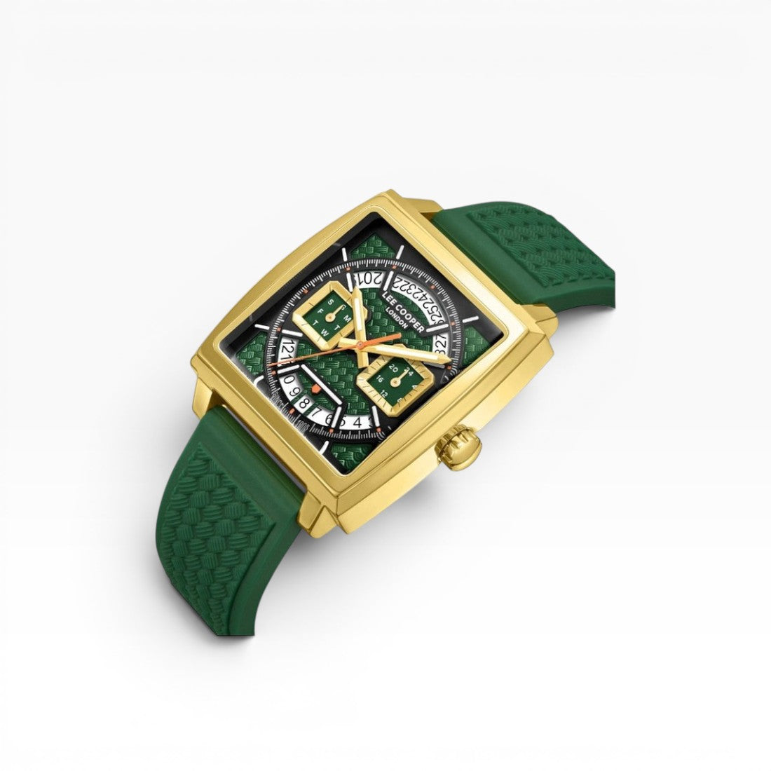 Lee Cooper London | Green Multifunction Square Gold Watch — 39×46mm