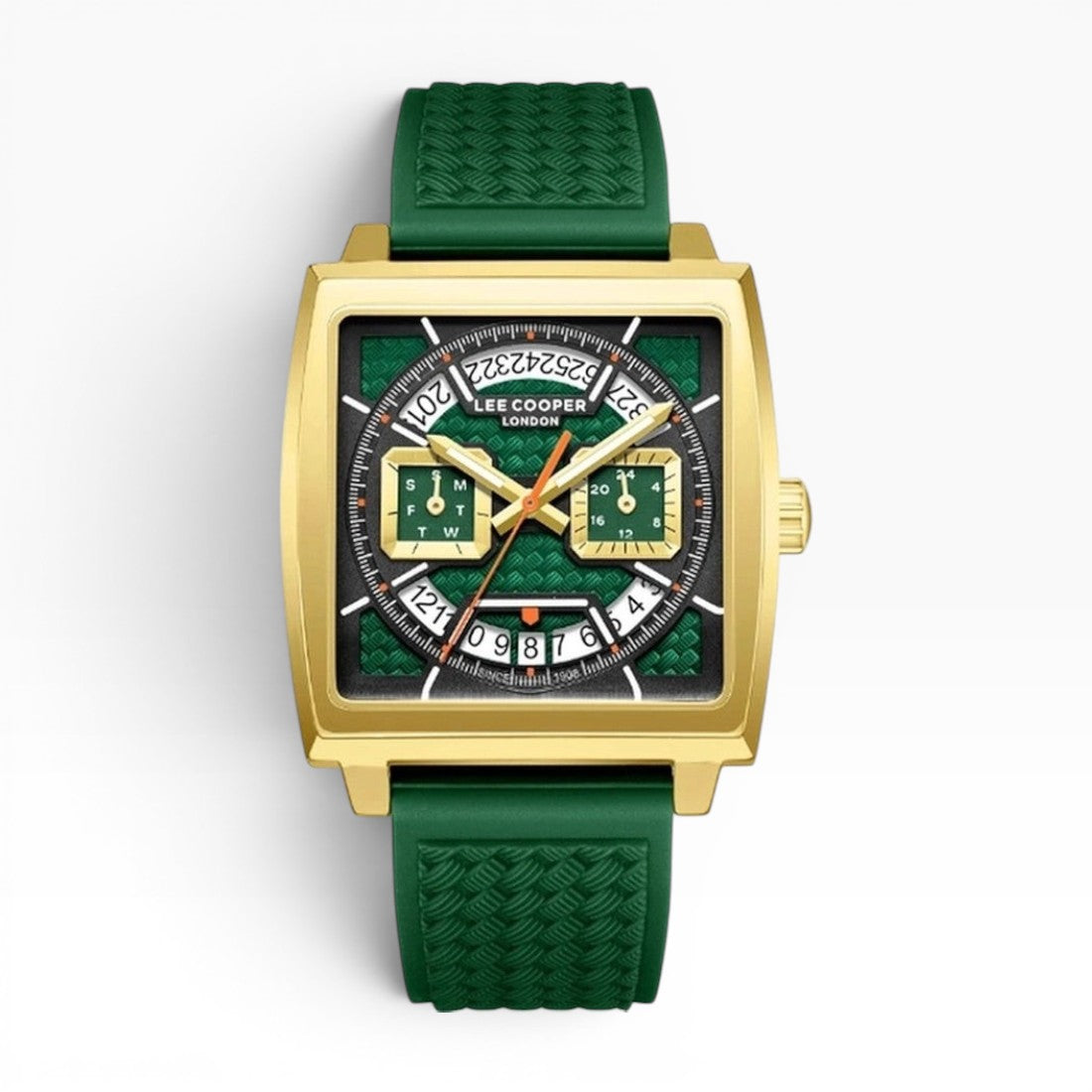 Lee Cooper London | Green Multifunction Square Gold Watch — 39×46mm