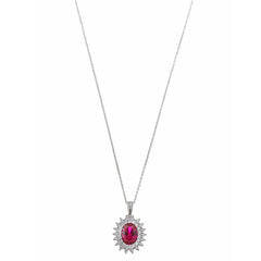 OVAL RUBY AROUND CUBIC ZIRCONIA NECKLACE - SILVER 925 RHODIUM