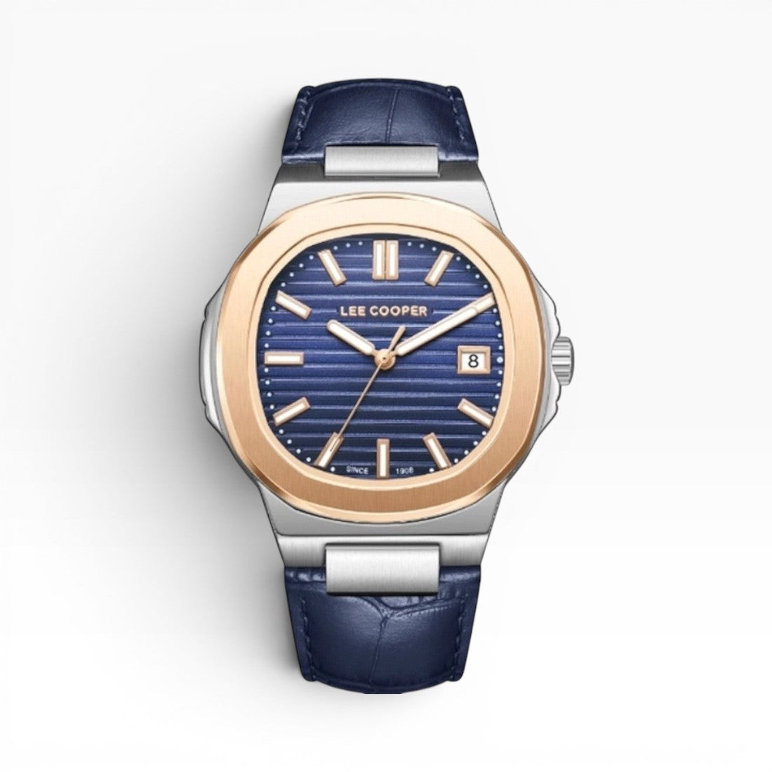 LEE COOPER - Men's analog Octagonal rose-gold-toned bezel and a dark blue dial