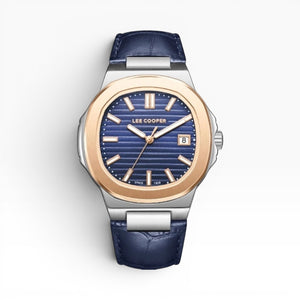 LEE COOPER - Men's analog Octagonal rose-gold-toned bezel and a dark blue dial