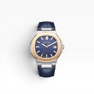 LEE COOPER - Men's analog Octagonal rose-gold-toned bezel and a dark blue dial