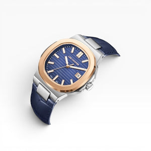LEE COOPER - Men's analog Octagonal rose-gold-toned bezel and a dark blue dial