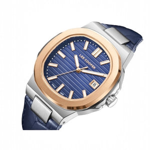 LEE COOPER - LC08108.599 - Men's analog Octagonal rose-gold-toned bezel and a dark blue dial