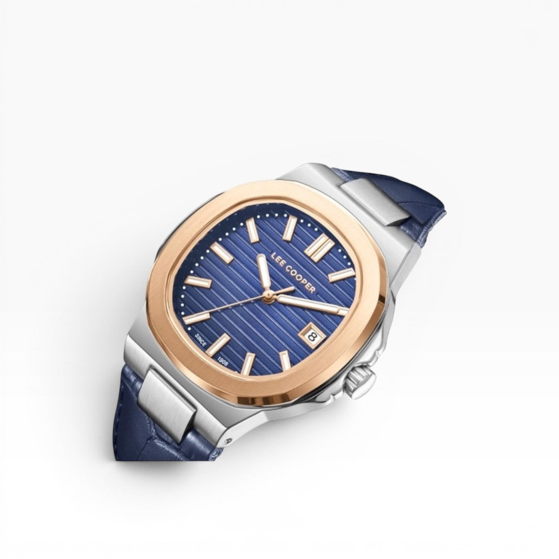 LEE COOPER - Men's analog Octagonal rose-gold-toned bezel and a dark blue dial