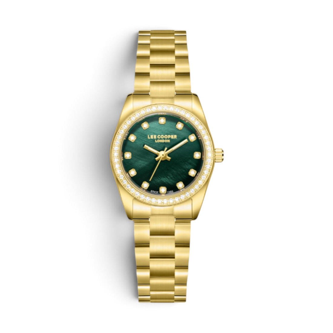 Lee Cooper London - Green Mother-of-Pearl Crystal Bezel Gold Watch