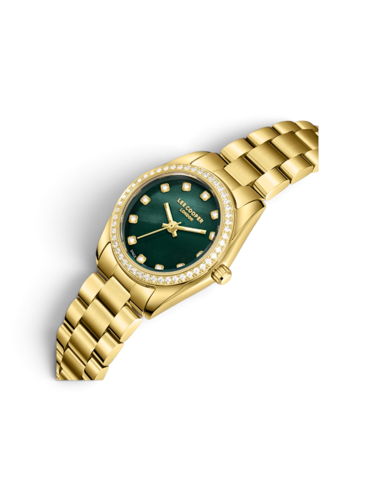 Lee Cooper London - Green Mother-of-Pearl Crystal Bezel Gold Watch