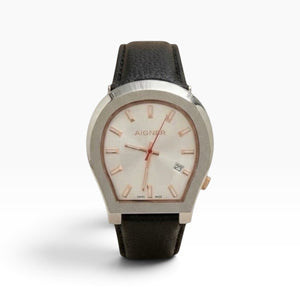 Aigner Milano | White Mother-of-Pearl Silver Watch with Black Leather Strap — 40mm