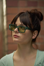 Load image into Gallery viewer, Sefsan Evolution sunglasses with tortoise frame and transparent green smoke lenses, unisex design, and stylish modern look for daily wear women side view