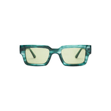 Load image into Gallery viewer, Unisex Sefsan Evolution sunglasses featuring durable teal tortoise frame, UV-protected transparent green lens, and contemporary design for men and women front view