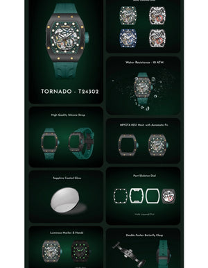 Tornado - Autonova Men's Automatic Black Dial Watch / Green Strap