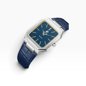 Beverly Hills Polo Club Slim Tech 5 | Midnight Blue Octagonal Silver Watch with Blue Leather Strap — 38mm