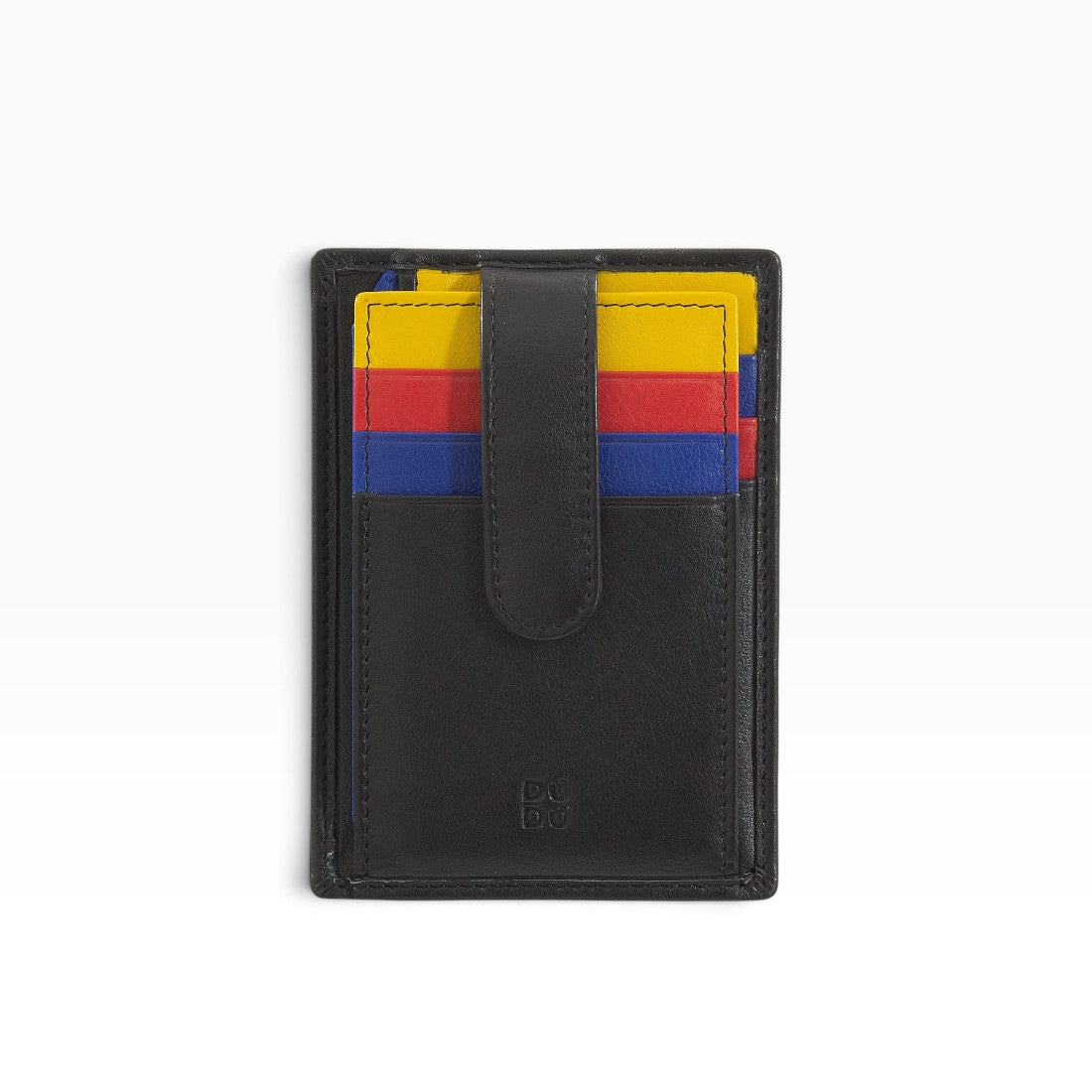 Dudu Timor compact unisex wallet made of soft calfskin leather featuring card slots and organized storage front